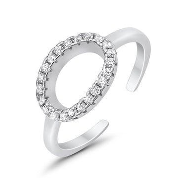 Silver Toe Ring Simulated Cubic Zirconia Adjustable Band 925 Sterling Silver (7mm)